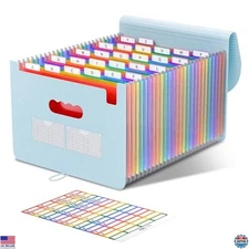 ABC Life 26-Pocket Accordion File Organizer - Light Blue Monthly Document Folder