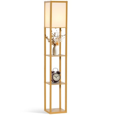 HOMCOM Stehlampe Leselampe mit 3-stufigem Aufbewahrungsregal für Home Office natur