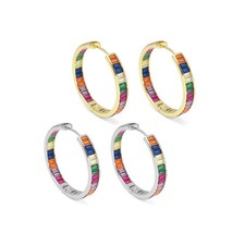 Colorful Baguette CZ Hoop Earrings, Sku LD470