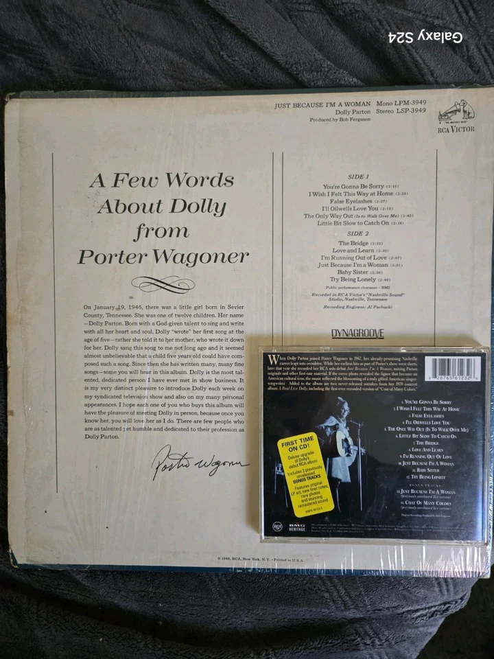 DOLLY PARTON JUST BECAUSE I'M A WOMAN- N/M VINYL.EXC.CD.1968 1st PRESSING.CD Too Foto 2 de 4