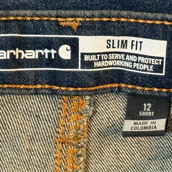 NWT Carhartt Womens Dark Blue Slim Fit Rugged Flex Straight Leg Jeans 12S Petite thumbnail 8
