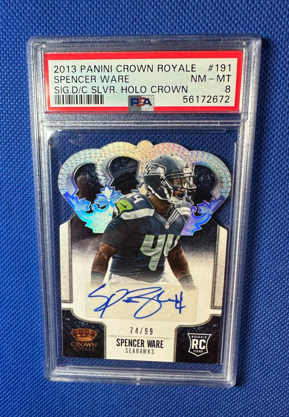 1/1 AUTO Spencer Ware Crown Royale Silver Holo 2013 RC PSA (8) ( ONLY 1  EXISTS view 3