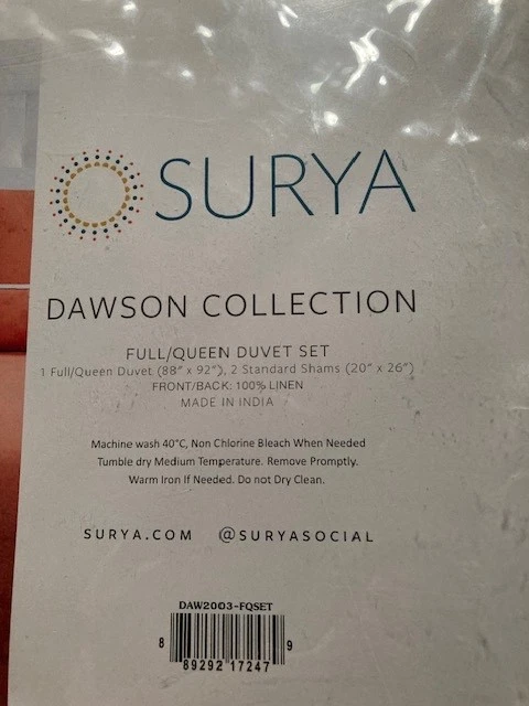 Juego de edredón completo/queen colección Surya Dawson, óxido, 100 % lino, nuevo Foto 3 de 4