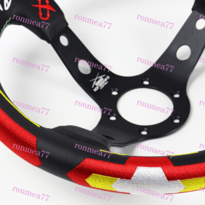 Vertx 330mm EVA Leather 3'' Deep Dish Steering Wheel White Stitch For OMP MOMO NR