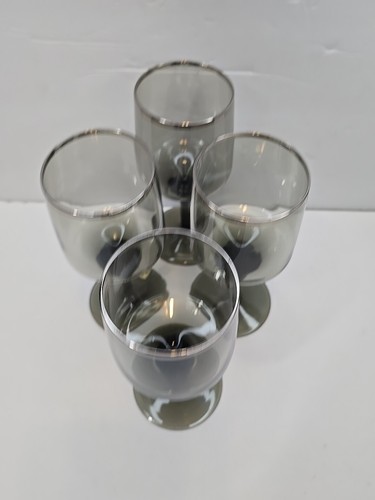 Forest Glasses Set of 4 Cordial or Sherry Smokey Glass Silver Rim West Germany - Picture 9 of 11