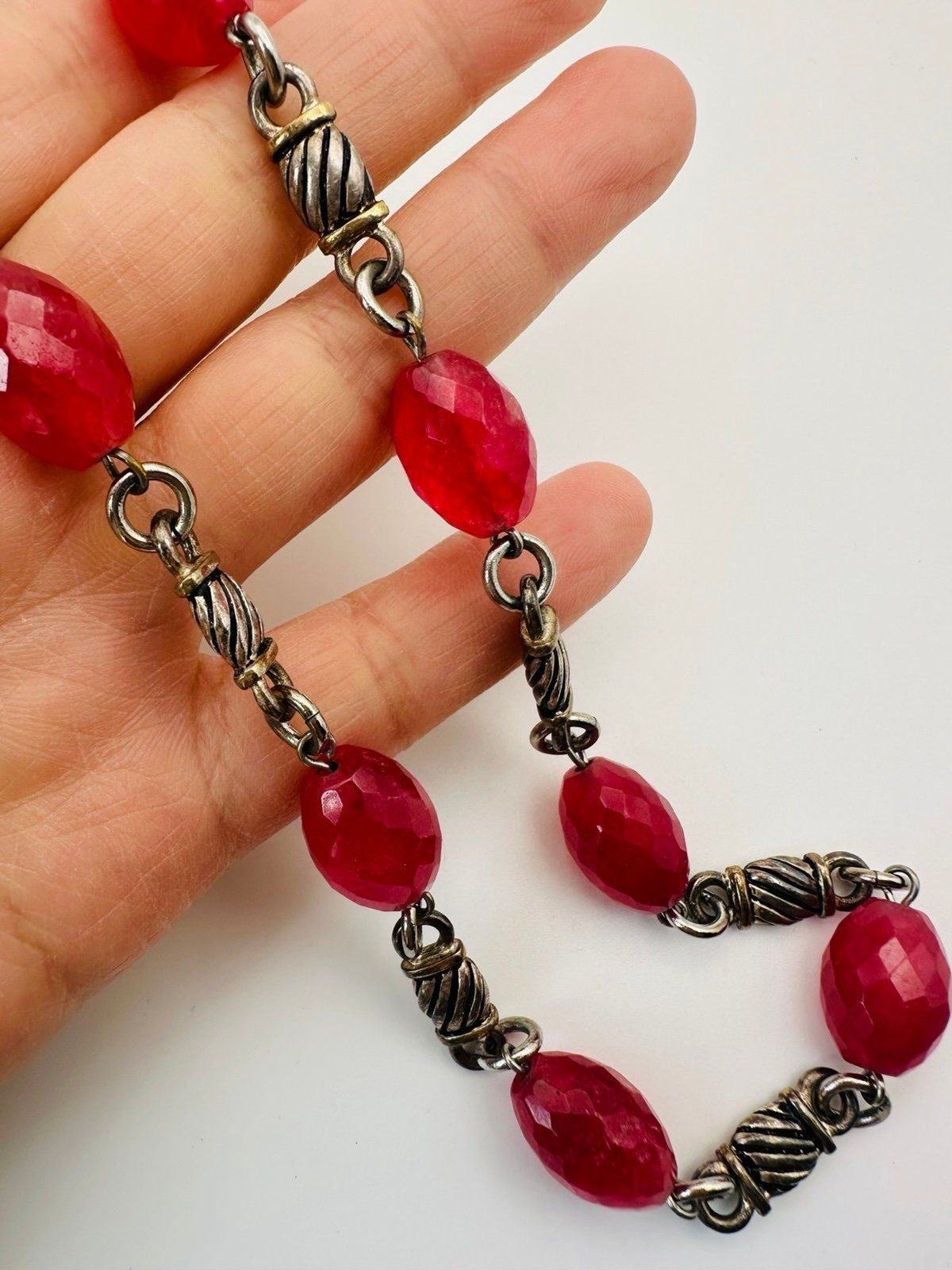 Silver tone cranberry gemstone toggle Necklace 17… - image 7