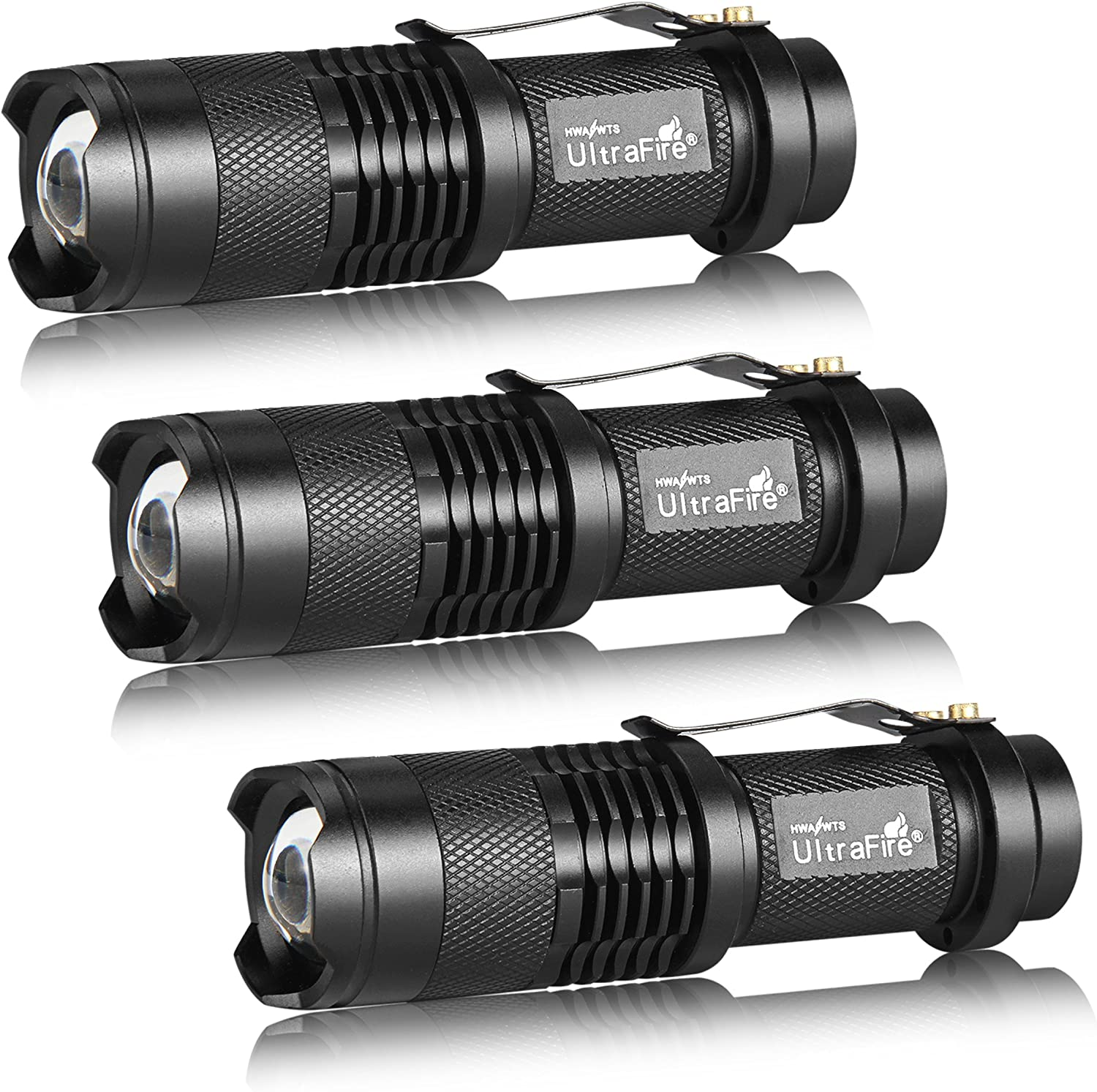 3 Pack Mini Flashlights Focus Adjustable SK68 Single Mode Tactical LED Flashl...