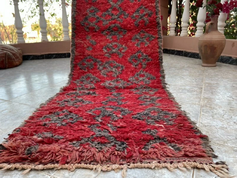 Vintage Moroccan handmade 2' x6'8" Bohemian Berber Geometric Faded Red Runner - Image 3 of 4