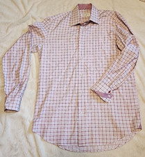 Robert Graham Red Plaid Long-sleeve Button-down Dress Shirt Men's Size 39 15.5