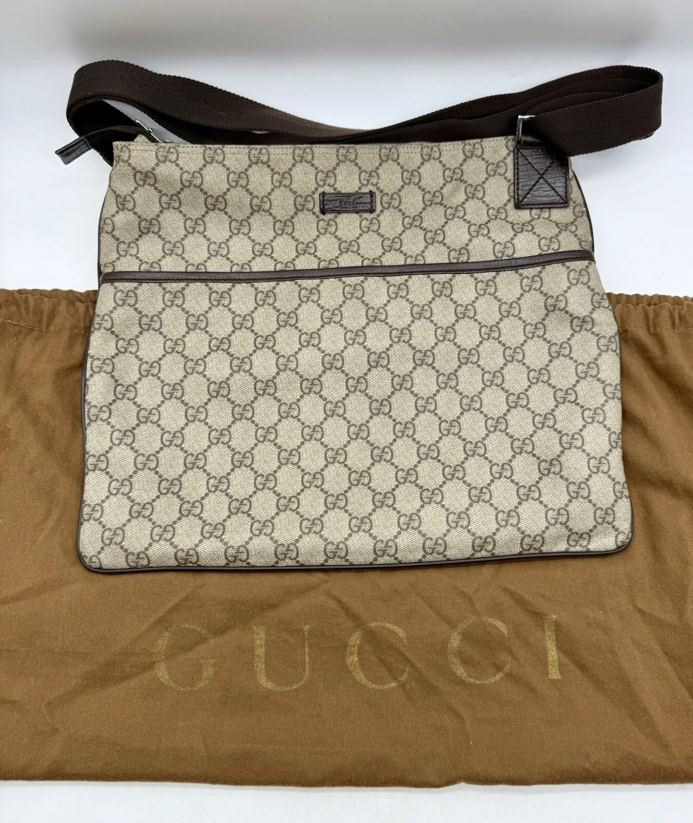 Sac Messenger GUCCI avec sac à poussière et livret unisexe marron beige 14”L x 11,25”L