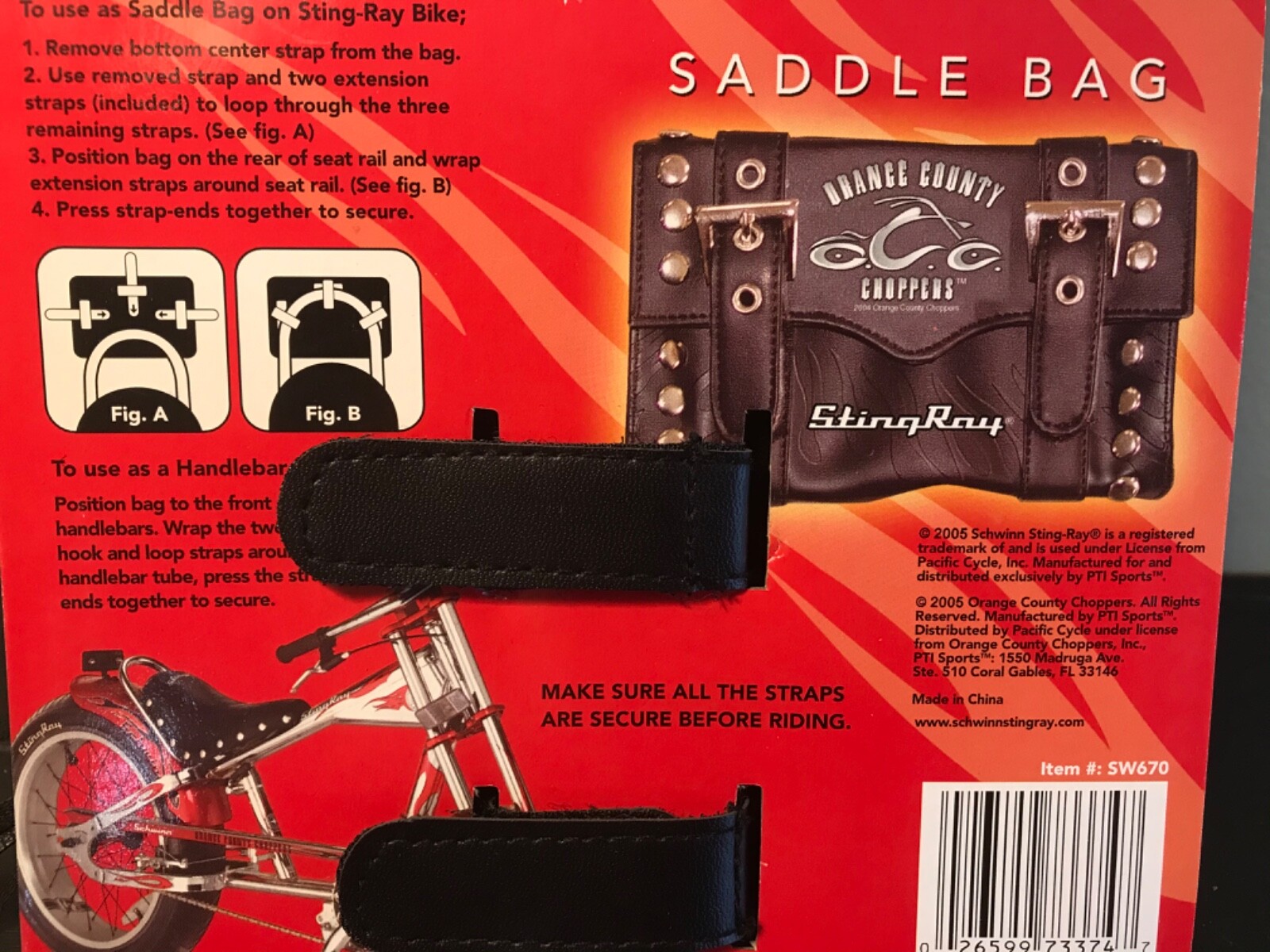 Schwinn StingRay Handlebar Saddle Bag "Orange County Choppers&rdquo; Bicycle Accessory