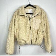 Garage Jacket Teddy Coat Womens Size Xl Cream Cropped Zip Up New Nwt