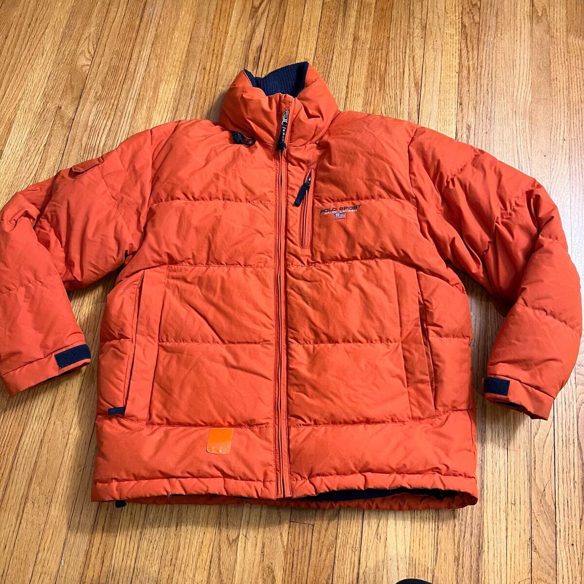 Vintage Ralph Lauren Polo Sport Jacket Mens Large Orange Down Puffer Coat 90s Vintage Ralph Lauren Polo Sport Jacket Mens Large Orange Down Puffer Coat 90s