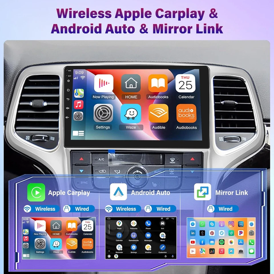 9" Autoradio CarPlay Für Jeep Grand Cherokee WK2 2011-2013 Navi GPS DSP 2GB+32GB - Bild 3 von 4