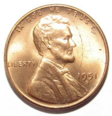   1951 S Lincoln Wheat Cent GEM BU 1c BRILLIANT UNCIRCULATED From OBW Roll