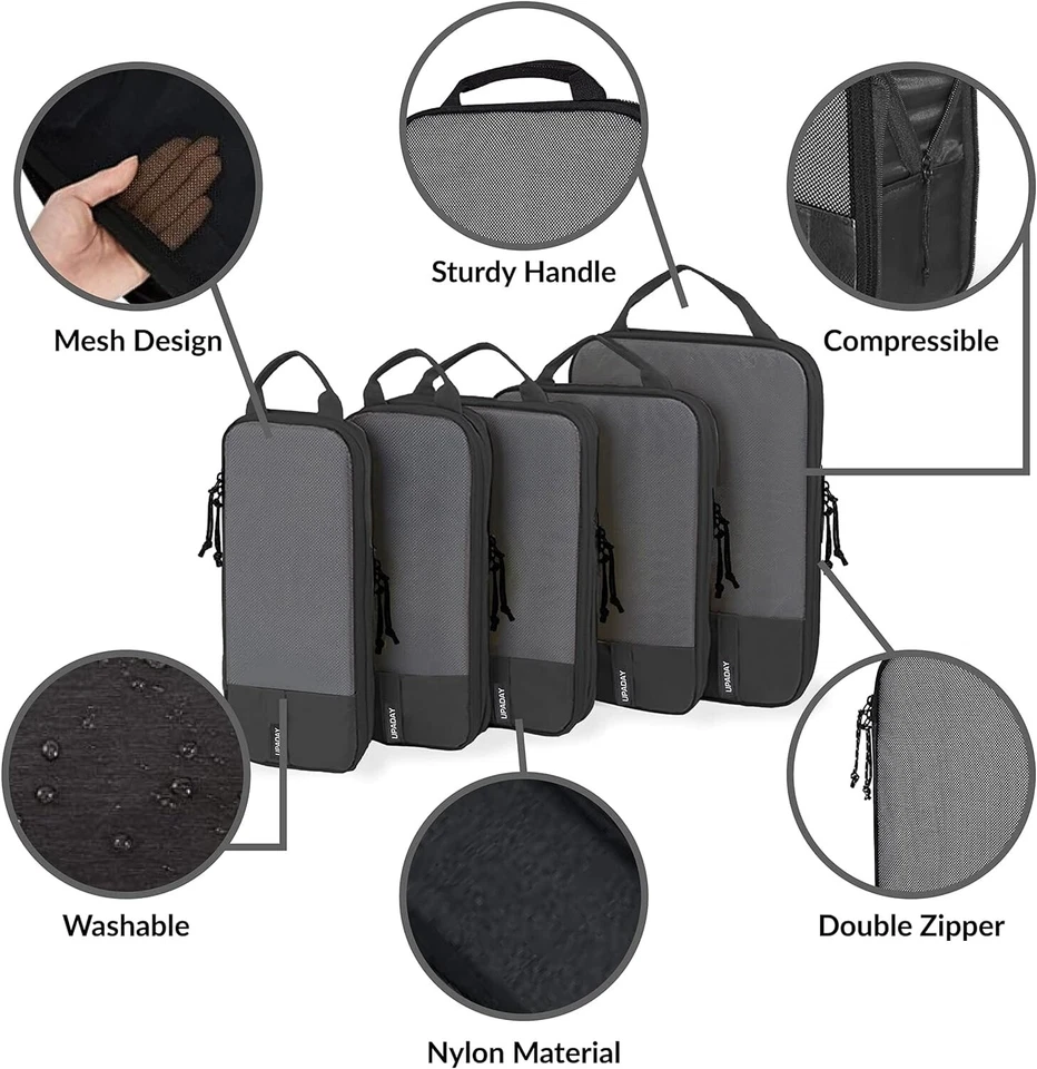 UPADAY Compression packing Cubes Set of  6 Travel Packing Cube-Nylon & Mesh - Image 2 of 4