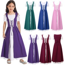 Girls Gown Retro Robe Carnival Dress Fancy Lace-up Party Performance Peasant