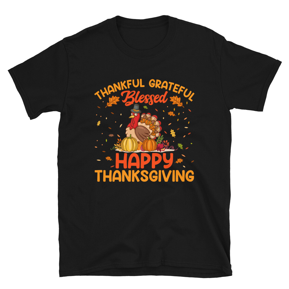 Thankful Grateful Happy Thanksgiving Short-Sleeve Unisex T-Shirt Design