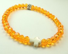 STRETCH Orange Crystal Bracelet White Howlite Cross Handmade Jewelry