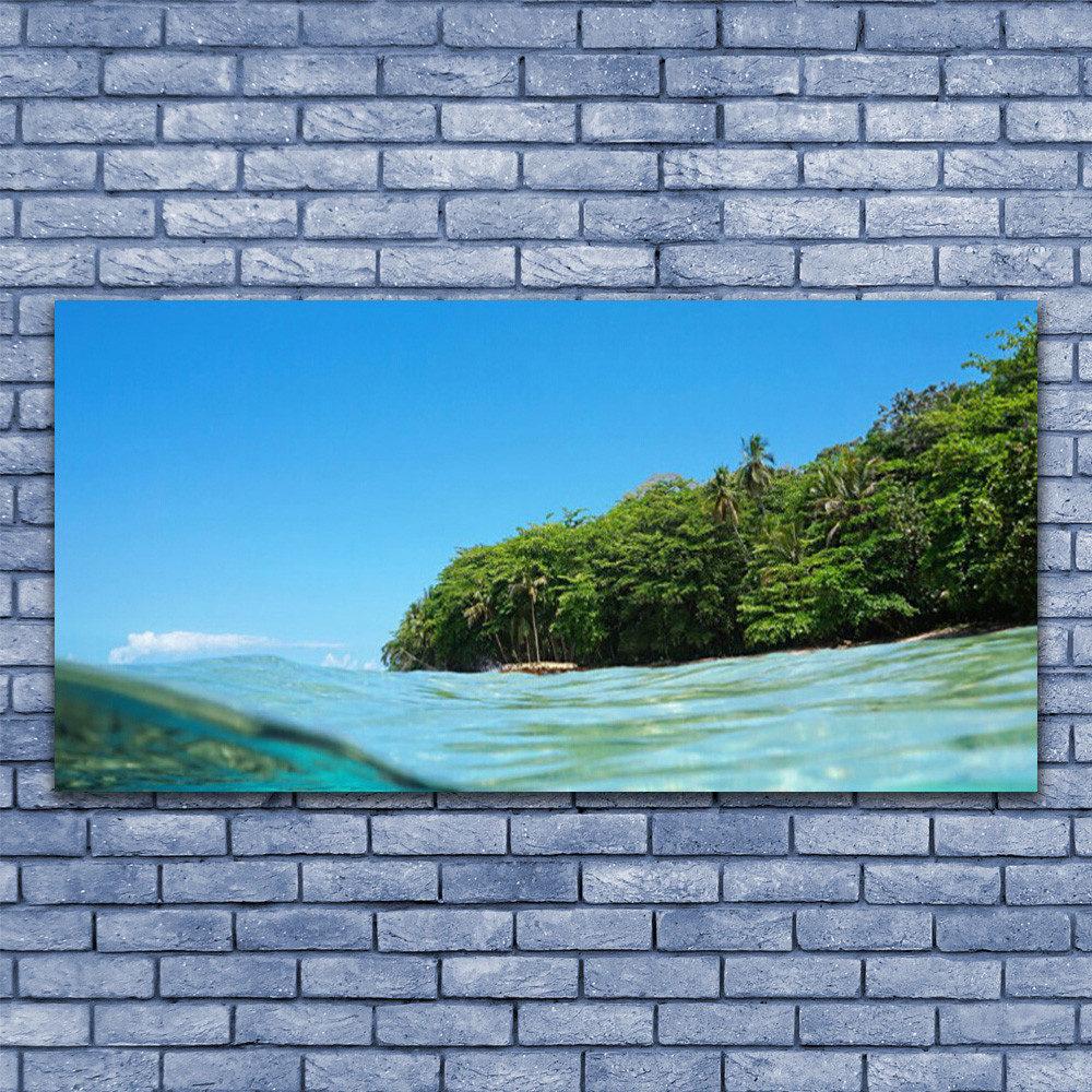Tableau sur toile mer et arbres 140x70 cm pour décoration murale grand format