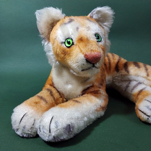 STEIFF © TIGRE. Juguete de relleno de lana de madera Mohair de colección de la década de 1950. Hecho en Alemania - Imagen 3 de 11