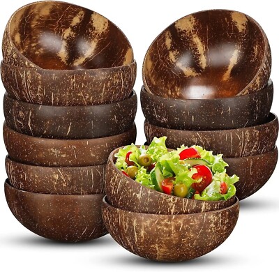 Natural Coconut Shell Serving Bowls   Wooden Salad Bowls with Serving Utensils