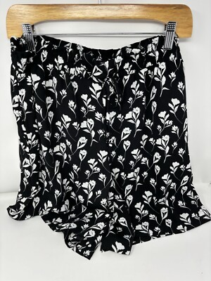 Simply Vera Wang Womens Dress Shorts Large High Elastic Waist Black Floral