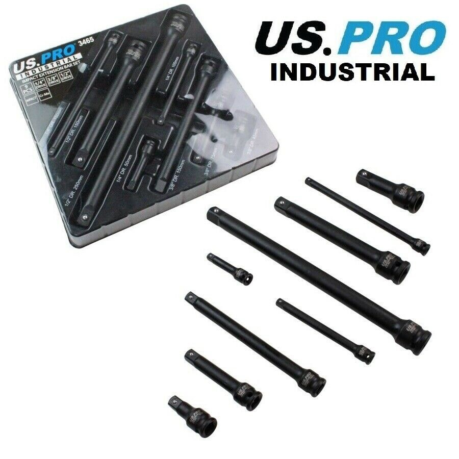 Us Pro Industrial 9Pc Impact Extension Bar Set 1/4", 3/8", 1/2" Drive 3465 - Image 2