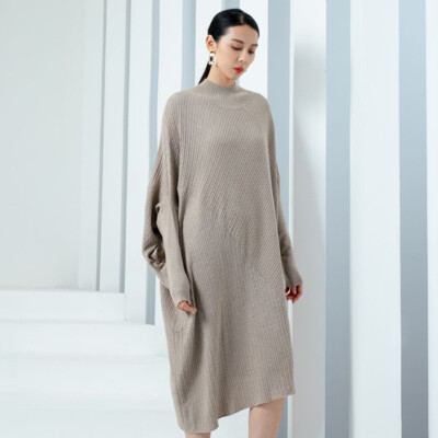 knee length dresses for ladies Latte Cable Knit Loose Fit Short Sweater Dress main image 0