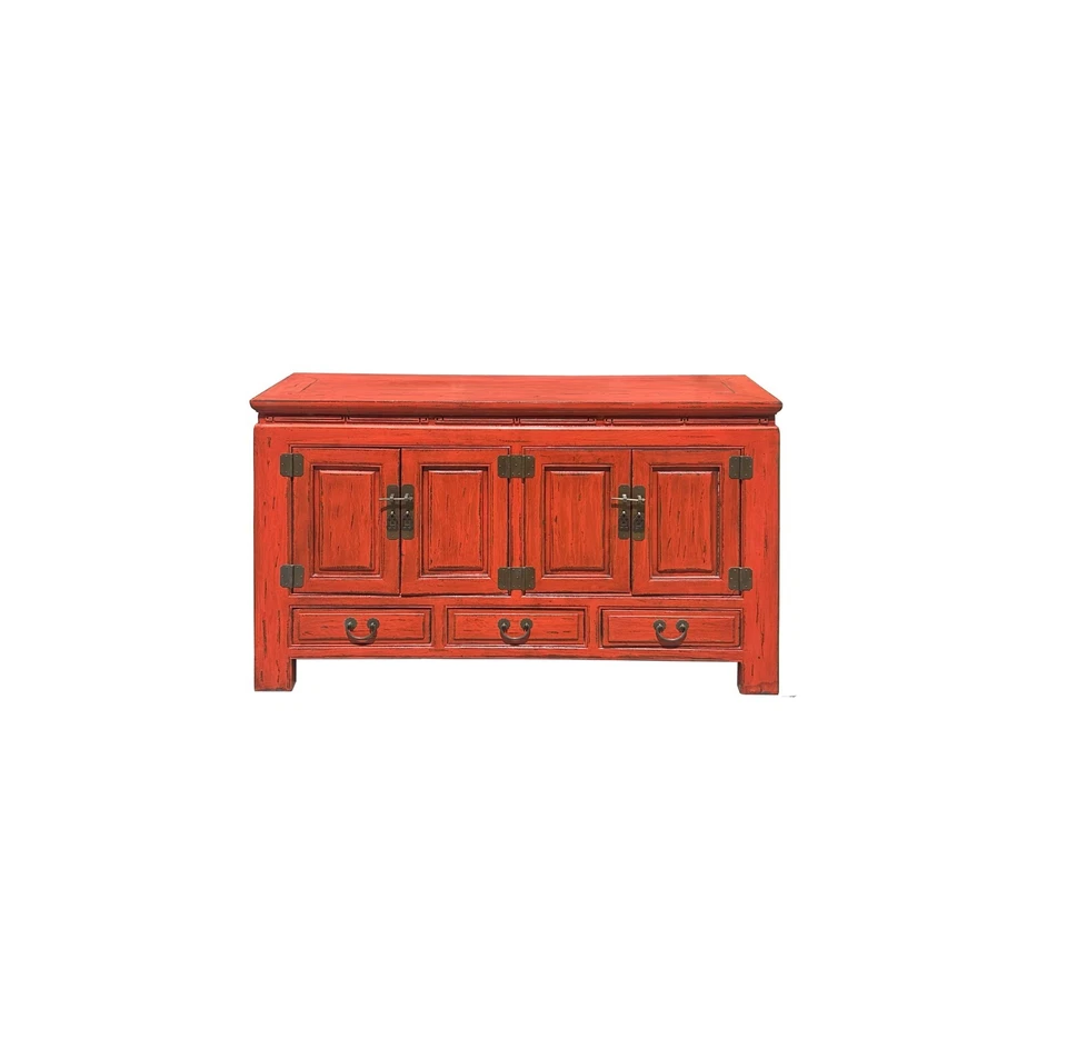 Gabinete consola TV mesa baja lacado naranja rojo ladrillo envejecido oriental ws4050 Foto 2 de 4