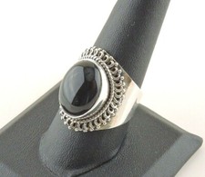 Sterling Silver 8 ct Oval Black Onyx Tapered Wide Band Ring