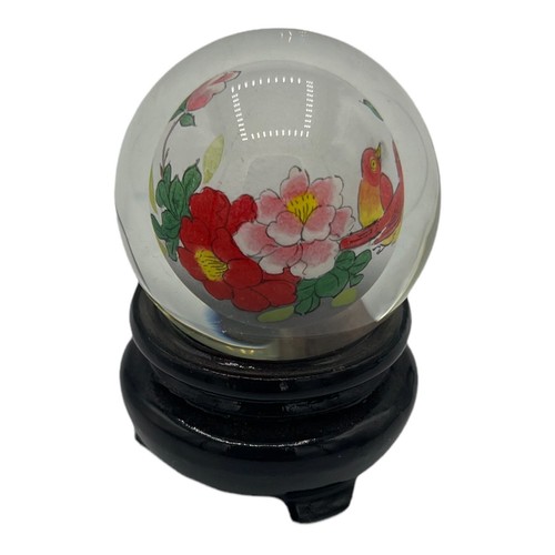 Mini Dollhouse Fairy Garden Floral Glass Gazing Ball with Wooden Base Jayne 2" - Picture 2 of 7