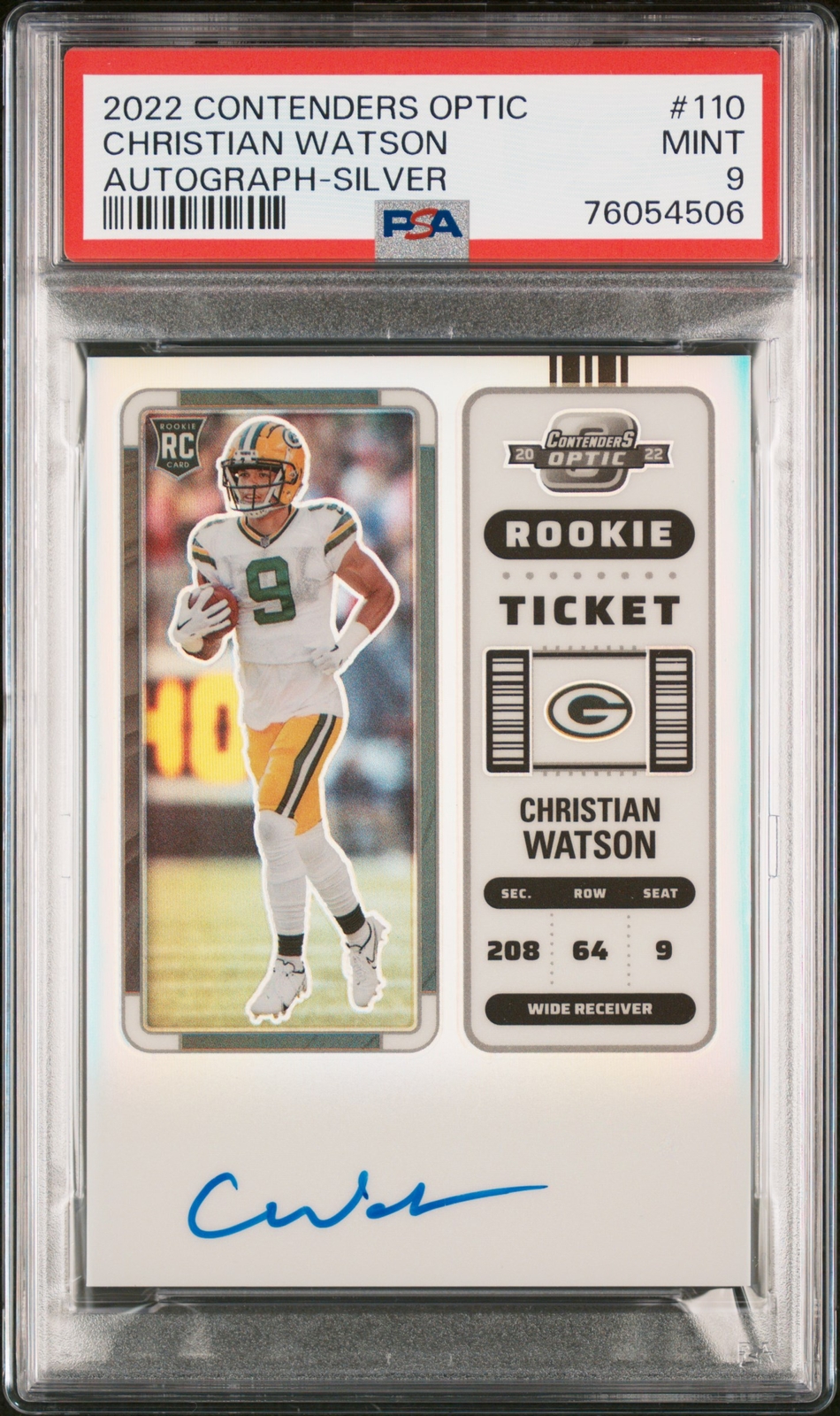 2022 Panini Contenders Optic Christian Watson Autograph Silver #110 PSA 9
