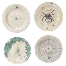 4 John Derian Spider Web Melamine Plates Halloween Appetizer Gothic Decor