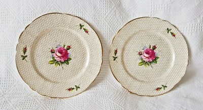 Paar Beilagenteller ~ Rose ~ Hammersley & Co Longton ~ Bone China ~ vergoldet, rosa