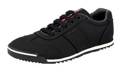 PRADA Nylon Sneakers Linea Rossa Red Stripe - 4E3235 - Black - NEW