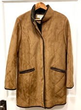 Tan Faux Suede Quilted Coat Sz M, Pile Lining