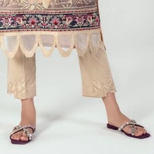 NWT SANA SAFINAZ Size S Beige Embroidered Cotton Lawn Trouser Pant Pakistani