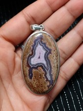 Huge Oval Purple Passion Agate Gemstone Sterling Silver 925 Pendant Fine Jewelry