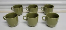 6 IKEA Coffee Cup Mugs Avocado Green Notched Beveled Base  12 oz.  - 198 94