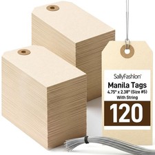 SallyFashion 120 Pack Kraft Paper Tags with Wire, 4-3/4" x 2-3/8" Size 5 , ...
