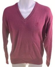 Mens Medium IZOD Sweater Maroon Burgundy Wine V Neck Vtg USA Foley  s
