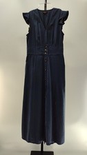 Quince Women Vintage Wash Tencel Button Front Midi Blue Basic Sleeved Dress XS