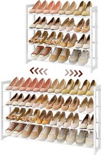 4-Tier Extendable Metal Shoe Rack Slim Storage Organizer for Closet – White