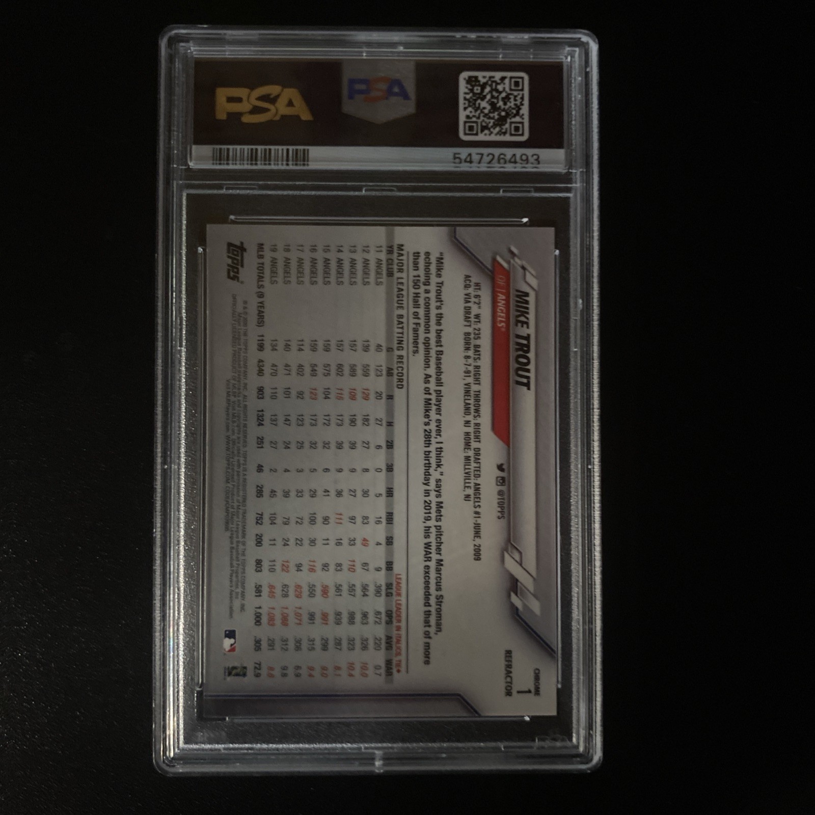 2020 Topps Chrome Mike Trout Refractor #1 PSA 10 GEM MINT Angels view 2