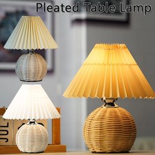 Pleated Rattan LED Table Lamp Living Room Table Standing Lamp Bedside Nightlight