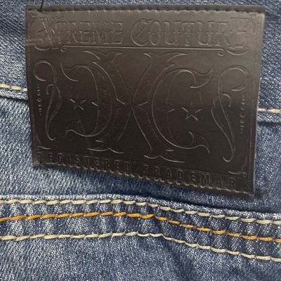 Extreme Couture Mens Size 40 Whiskered PolyCotton Stretch Denim