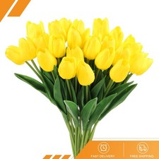 24 Set Fake Tulips Artificial Flowers PU Artificial Tulips Real Touch Yellow