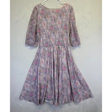 Vintage 70s Cottagecore Dress Womens 10 Floral Pleated Satin Skirt Lined Boho
