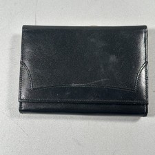Vintage Damen Geldbörse Leder Schwarz Portemonnaie Goldener Bügelverschluss Etui